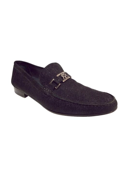 MEZLAN Custom Logo Buckle Black Pinhead Suede Leather Slip-on Loafers 11 main image 4